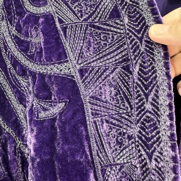 Chico's Jacket Womens Large Purple Velvet Embroidered Open Front Blazer Boho - Picture 5 of 10